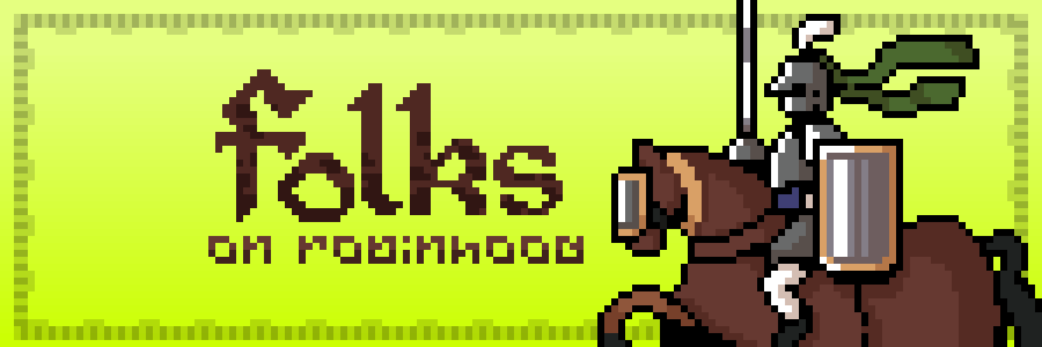 Pixel banner reading Folks on Robinhood with a mounted herald